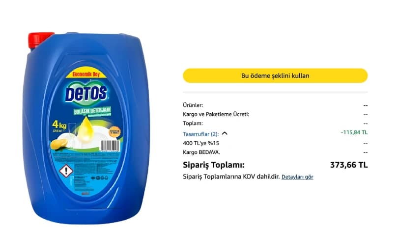 Detos Bulaşık Deterjanı 4000 Ml 109 TL (4 Adet Alımda 93 TL)