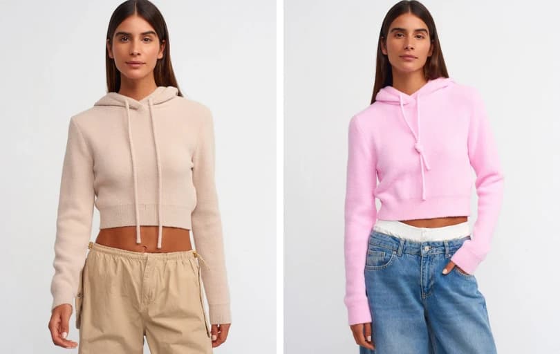Dilvin Yumuşak Dokulu Kapşonlu Crop Kazak 300 ₺ (Kargo Ücretsiz)