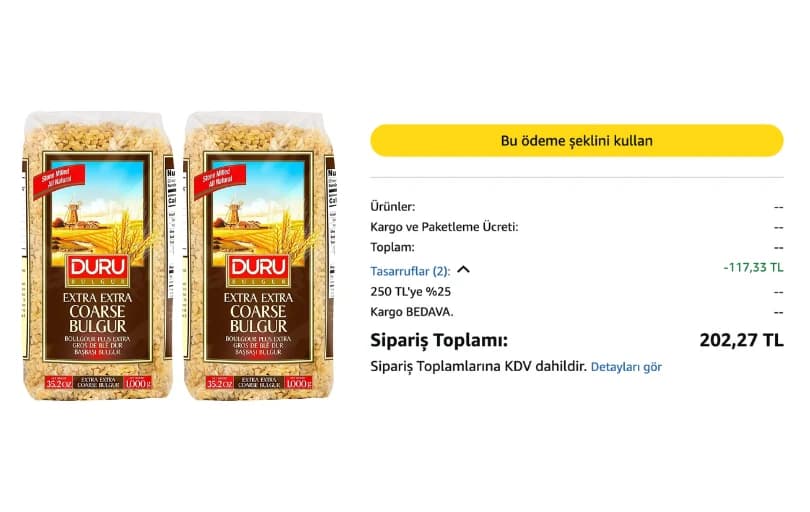 Duru Bulgur Başbaşı Bulgur 1000 Gr 2Li Paket 89 TL (3 Adet Alımda 67 TL) 📌 33,6 TL/kg