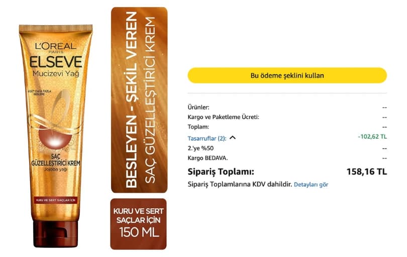 Elseve Mucizevi Yağ Saç Güzelleştirici Krem 150 Ml 105 TL (2 Adet Alımda 79 TL)