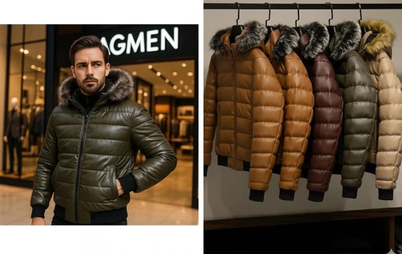 Erkek Kürk Yaka Şişme Suni Deri Mont 799₺