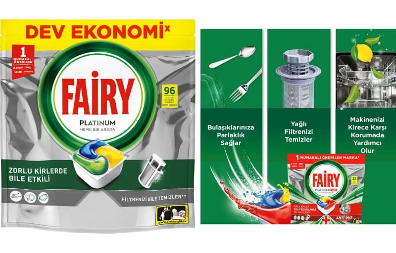 Fairy Platinum Bulaşık Makinesi Kapsülü 96 Yıkama 416 TL (30 Günün En Düşük Fiyatı)