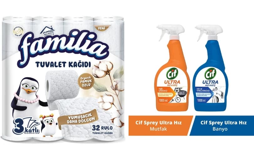 Familia Plus 32 Rulo 3 Katlı Beyaz Tuvalet Kağıdı 244 TL (3 Adet Alımda 187 TL)