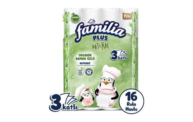 Familia Plus Natural Penguen Gofrajlı 16'lı Havlu Kağıdı 211tl