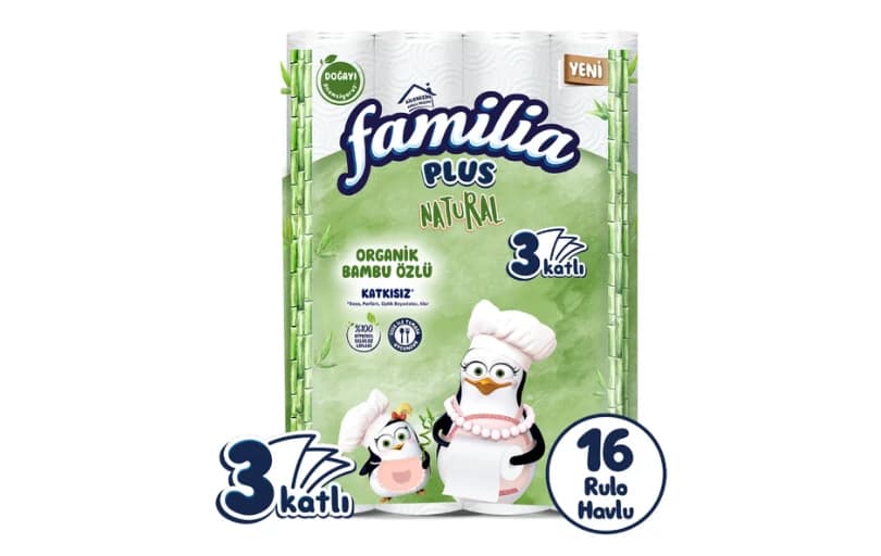 Familia Plus Natural Penguen Gofrajlı 16'lı Havlu Kağıdı 216tl
