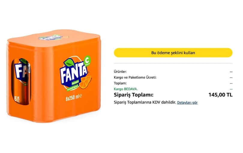 Fanta Portakal Aromalı Kutu 6x250 Ml 145 ₺ ( 24,2 ₺/adt)