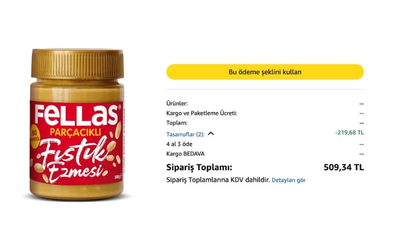 Fellas Fıstık Ezmesi%100 300 Gr 169 TL (4 Adet Alımda 127 TL)