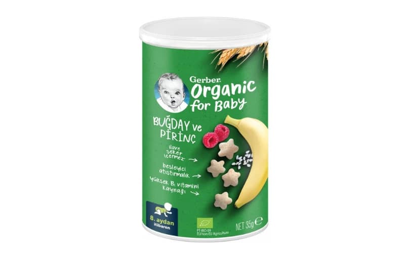 Gerber Organik Pirinçli, Buğdaylı, Muzlu Ve Ahududulu Bebek Atıştırmalığı 35 G 70tl