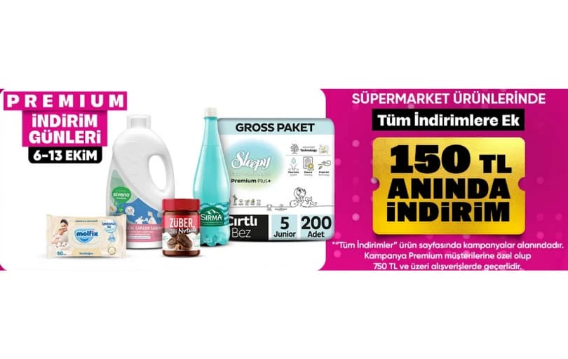 Hepsiburada Süpermarket’te Tüm İndirimlere Ek 150 TL Sepet İndirimi!