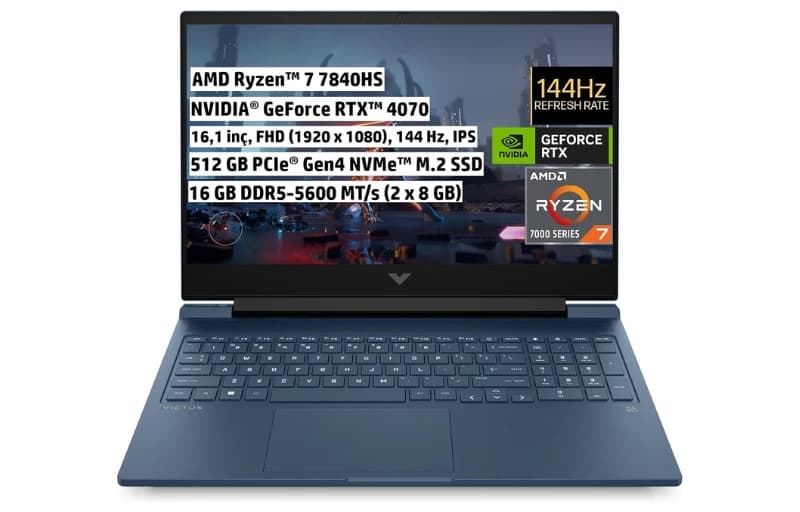HP Victus Ryzen 7, RTX 4070 Laptop 42.999 TL (6 Ayın En Düşük Fiyatı!)