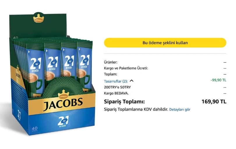 JACOBS 2'si 1 Arada 10.5 Gram x 40 Kahve 169,90 TL