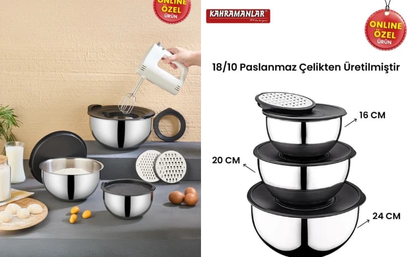 Kahramanlar Chef Mix 9 Parça Rendeli Karıştırma Ve Saklama Kabı Seti 599 TL