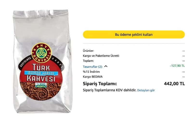 Kahve Dünyası Damla Sakız Aromalı Türk Kahvesi 1 Kg Sepette 442₺