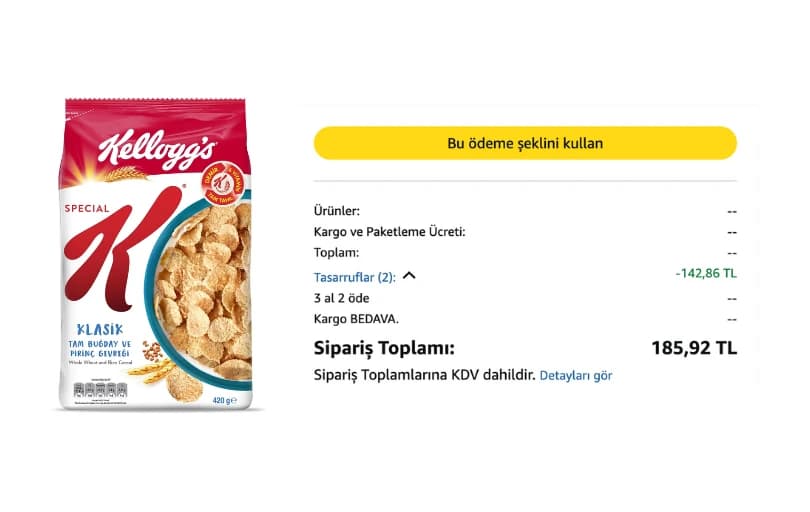 Kelloggs Special K 420 Gr 92 TL (3 Adet Alımda 61 TL)