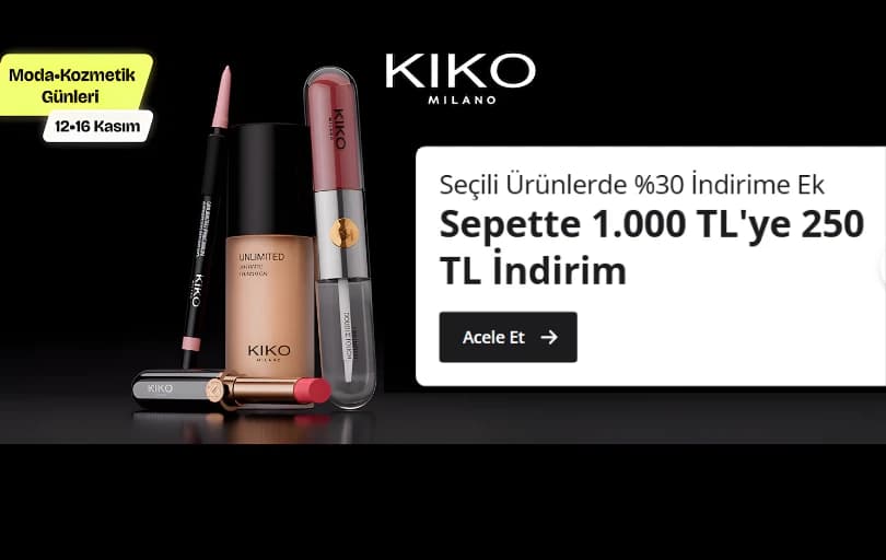 Kiko Milano'da %30 İndirim+1000 TL Üzeri Alışverişlerde Sepette 250 TL İndirim!