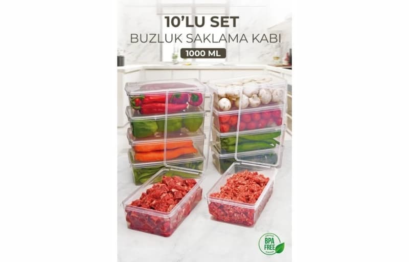 Kitchen Life 10 Adet 1000Ml Kapaklı Derin Dondurucu Difriz Saklama Kabı 139 TL