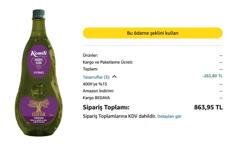 Komili Ege Sızması 2 Lt Natürel Sızma Zeytinyağı 2 Adet Alimda 432₺