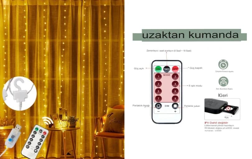 Led Perde Kumandalı 300 Ledli 3X3 Metre Usbli Çok Renkli 199₺ (Kargo Ücretsiz)