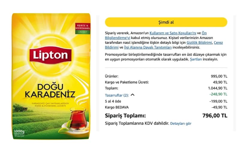 Lipton 1 kg Bergamot Aromalı Çay 5 Al 4 Öde İle Tanesi 159 ₺