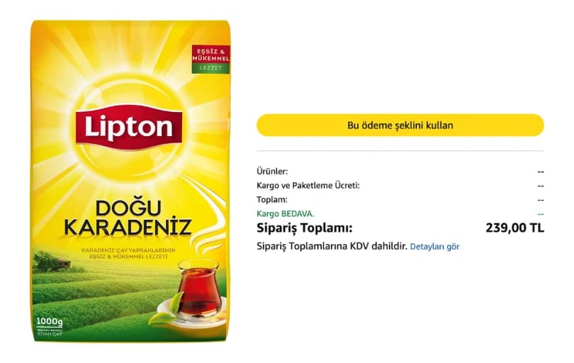 Lipton Doğu Karadeniz Çay 1000g 239₺ (3 Adet Alımda 189₺) (kargo Bedava)
