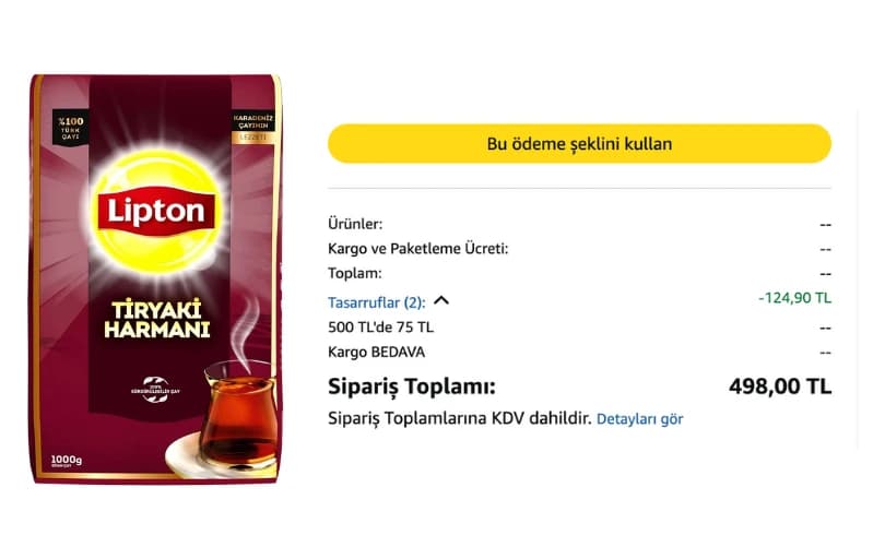 Lipton Tiryaki Harmanı 1000G 191₺ (3 Adet Alımda 166₺)