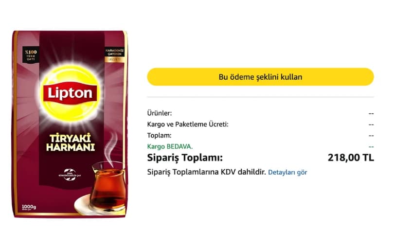 Lipton Tiryaki Harmanı 1000g 218₺ 3 Adet Alımda 184₺ (kargo Bedava)