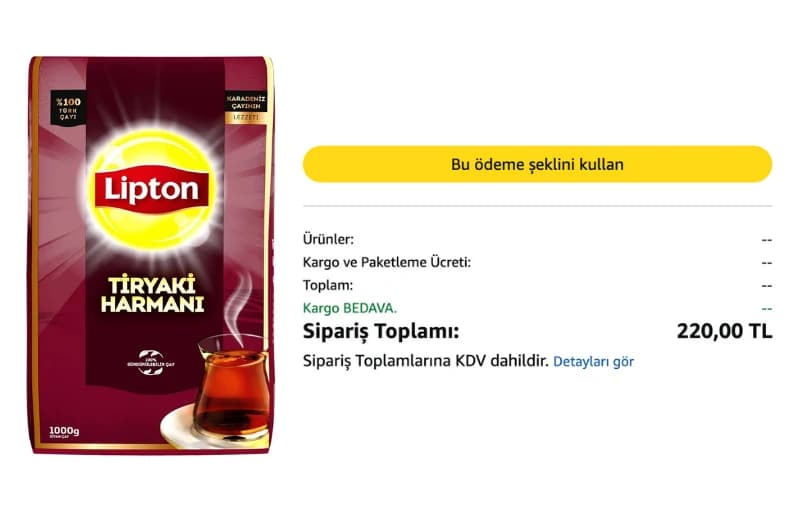 Lipton Tiryaki Harmanı 1000G 220₺ (2 Adet Alımda 187₺) (Kargo Bedava)