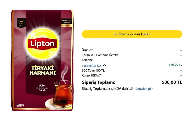 Lipton Tiryaki Harmanı 1000g 3 Adet Alımda Adet 168 ₺