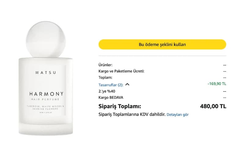 Matsu Harmony Saç Parfümü 50ml 2 Adet Alımda Adet 240₺