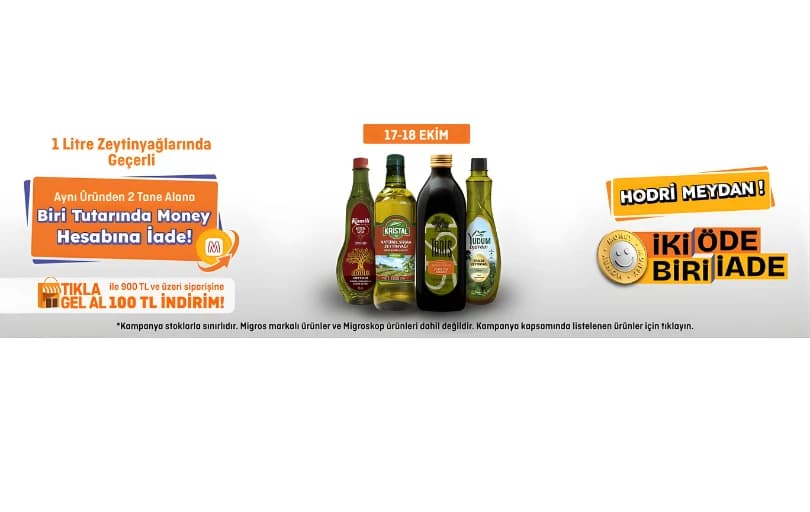 Migros & Macrocenter 1 Litre Zeytinyağında 2 Al 1 öde!