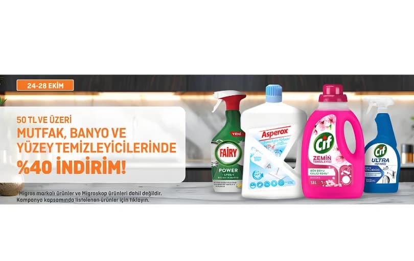 Migros – Mutfak, Banyo ve Yüzey Temizleyicilerinde %40 İndirim!