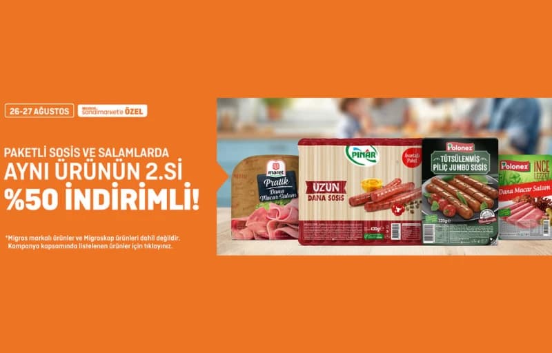 Migros Paketli Sosis Ve Salamlarda 2.si %50 İndirimli!