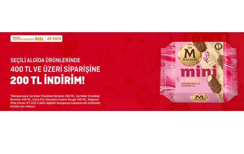 Migros Sanal Market – Seçili Algida Ürünlerinde 400 TL Üzerine 200 TL İndirim!