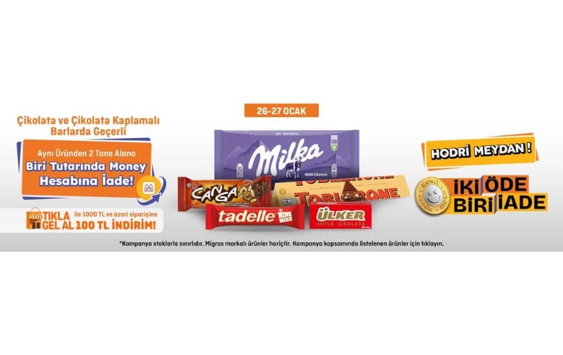 Migros Sanal Market'te Çikolatalarda Aynı Üründen 2 Tane Alana Biri Tutarında Money Hesabına İade