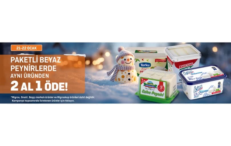 Migros Sanal Market'te Paketli Peynirler 2 Al 1 Öde