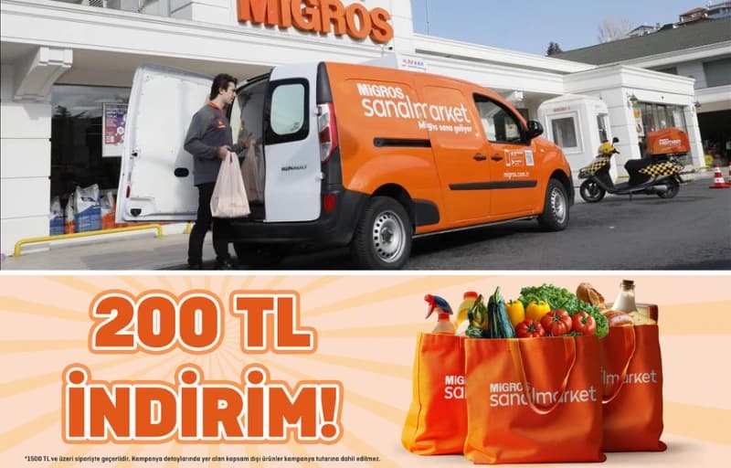 Migros Sanal Markette 1500 TL'ye 200 TL İndirim
