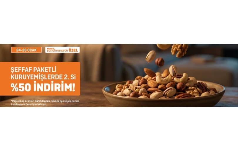 Migros Şeffaf Paketli Kuruyemişlerde 2. si %50 İndirimli