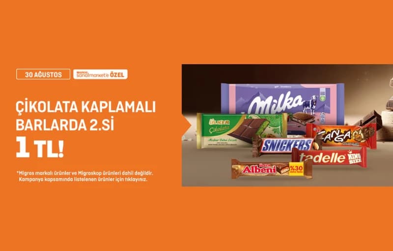 Migros'ta Çikolatalarda Aynı Üründen 2.si 1 TL!
