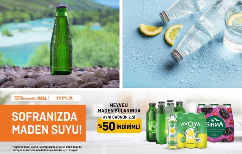 Migros'ta Meyveli Maden Sularında Aynı Ürünün 2.si %50 İndirimli