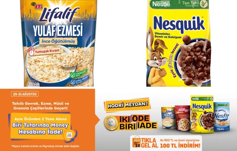Migros'ta Tahıllı Gevrek, Ezme Çeşitlerinde 2 Al 1'i İade