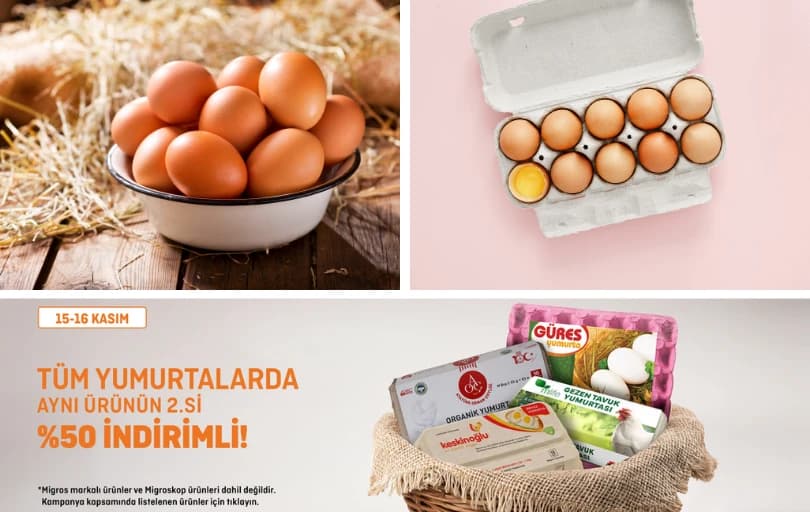 Migros'ta Yumurtalarda Aynı Ürünün 2.si %50 İndirimli