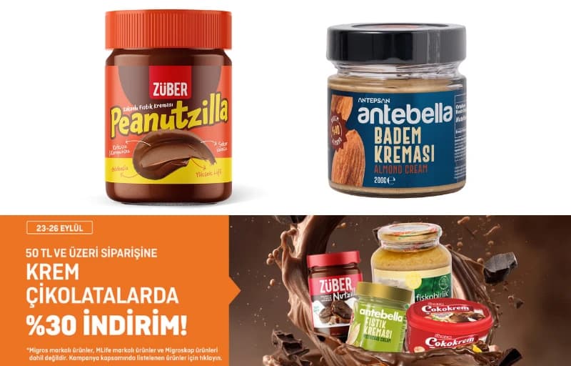 Migrosta 50 TL Ve Üzeri Siparişine Krem Çikolatalarda %30 İndirim
