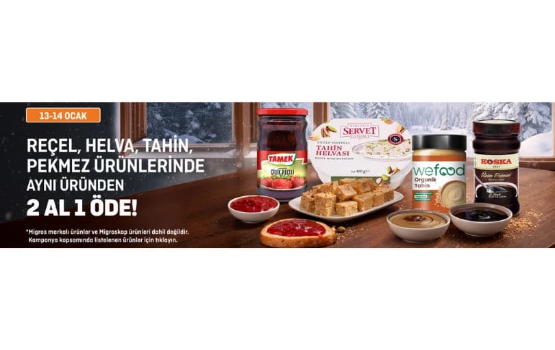 Migrosta Reçel, Helva, Tahin, Pekmez Ürünlerinde 2 Al 1 Öde