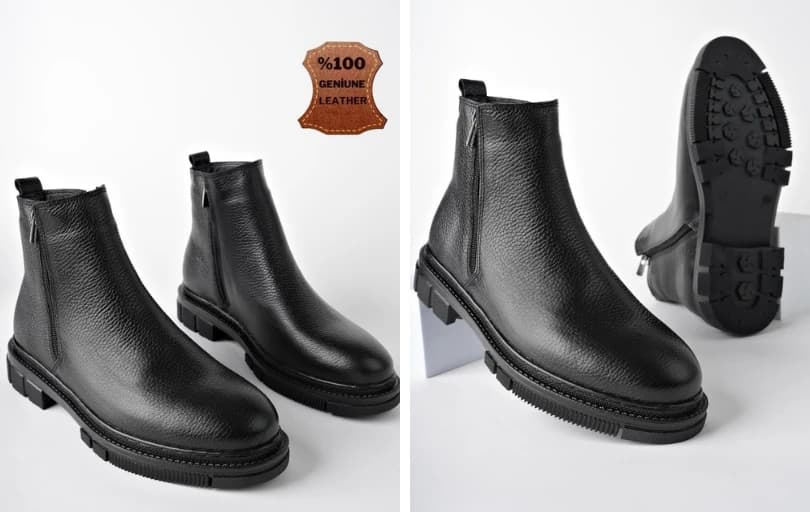 Muggo Chelsea Hakiki Deri Çift Fermuarlı Kışlık Bot 1099₺