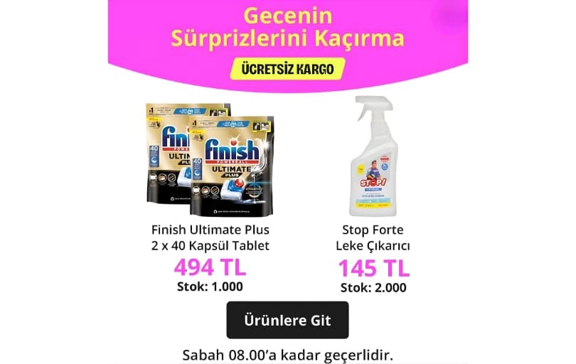 N11'de Gecenin Süprizi Finish Ultimate Plus Bulaşık Makinesi Kapsül 80 Adet Tablet (2 x 40'lı) 494 TL