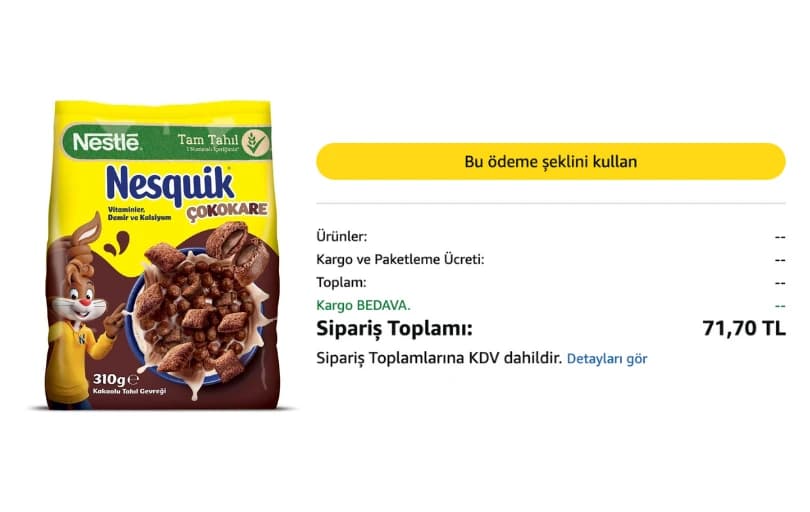 Nesquik Çokokare Çikolatalı Tahıl Gevreği 310 G 71₺