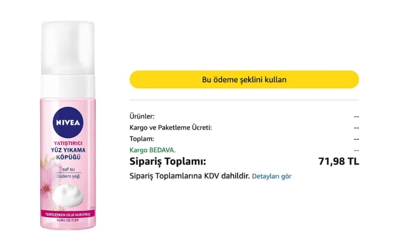 Nıvea Yüz Yıkama Köpüğü Yatıştırıcı 150 Ml 71₺ (2 Adet Alımda 53₺)