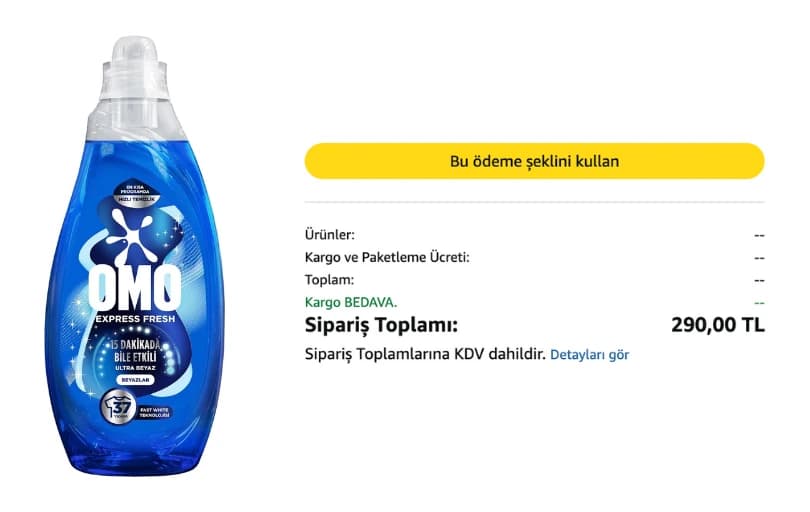 Omo Express Sıvı Çamaşır Deterjanı 1480 Ml 290₺ (3 Adet Alımda 120₺)