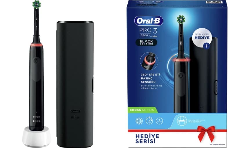 ORAL B Pro 3500 Siyah Şarjlı Diş Fırçası + Seyahat Kabı 1.249 TL (6 Ayın En Düşük Fiyatı)