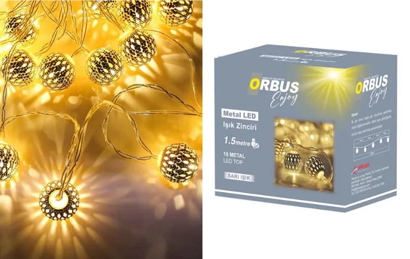 Orbus Metal Led Küre Işık Zinciri 10 Adet Usb'li 109 TL